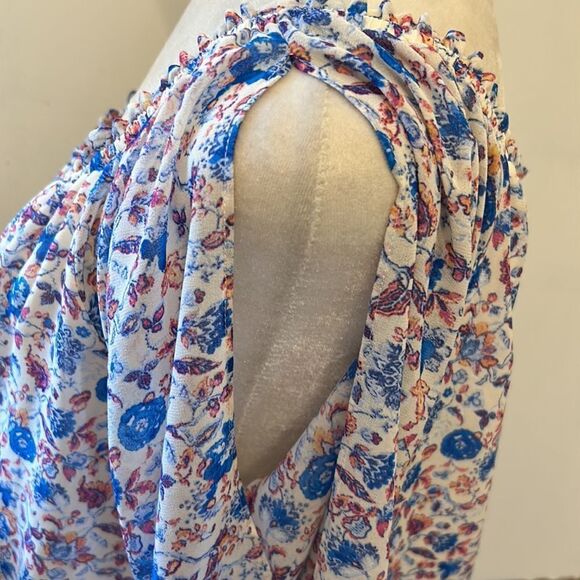 Sanctuary red white blue floral long split sleeve blouse Size L New - Picture 8 of 11